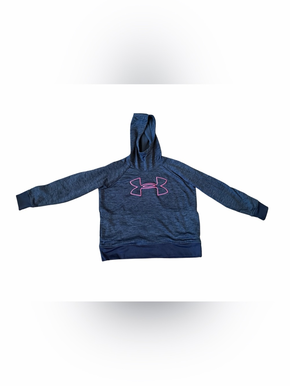 Under Armour Women’s Large Hoodie Blue Heather Pink Logo Fleece Pullover Loose